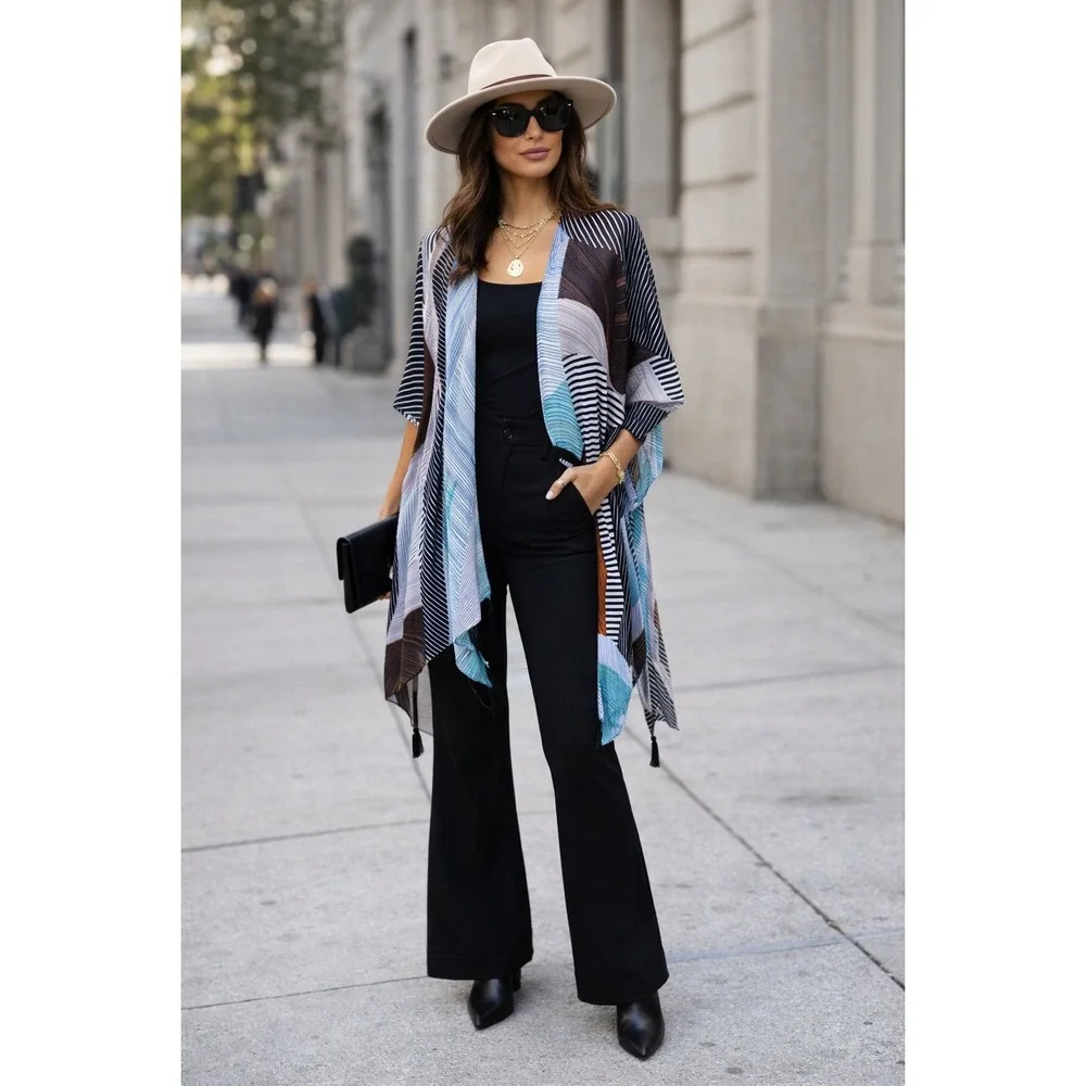 Moss Rose Lightweight Kimono Beach Coverup OS Lagenlook Artsy Vacation Chic Boho